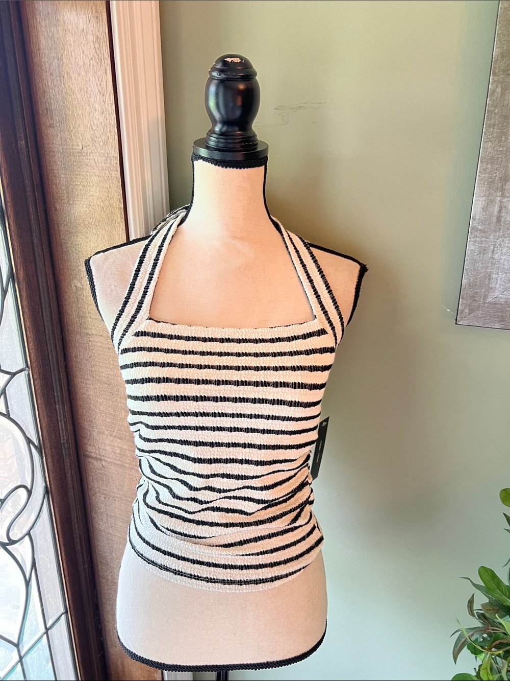 Moa Moa Black & White Striped Halter Tank